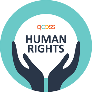 QCOSS Human Rights logo depicting two outstretched hands